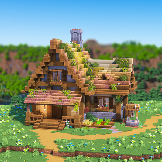 Minecraft Bloom Cottage build – cosy fantasy starter house with flowers and detailed cottage design