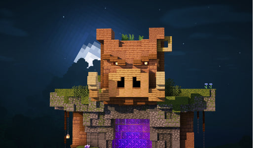 Close-up of the pig face on the Pork Portal Minecraft Nether portal build