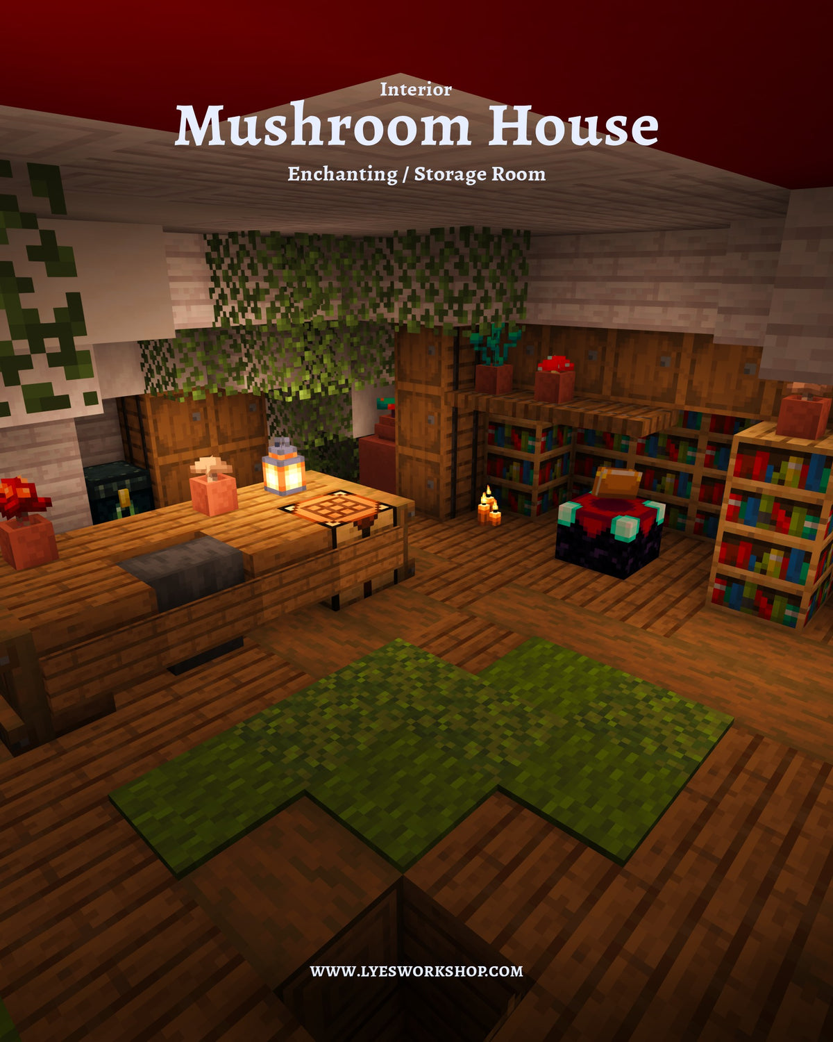Enchanting room inside the Mushroom House Minecraft build
