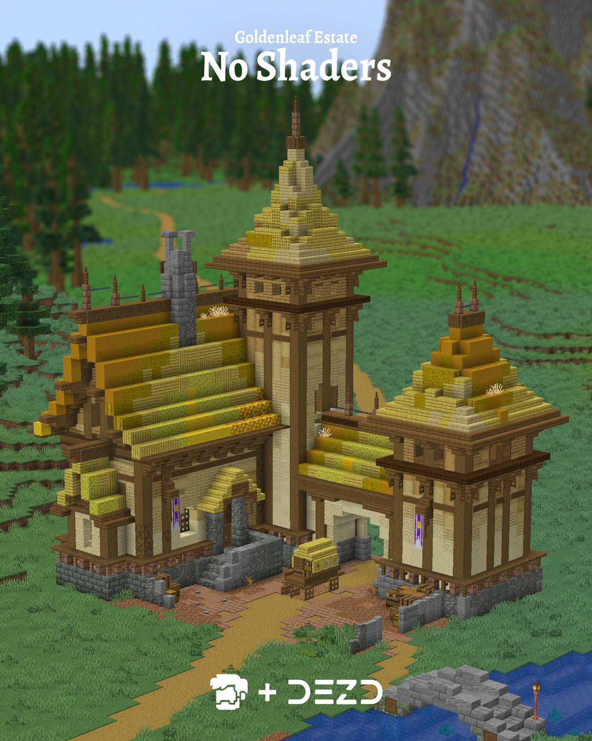 Goldenleaf Estate Minecraft build shown without shaders