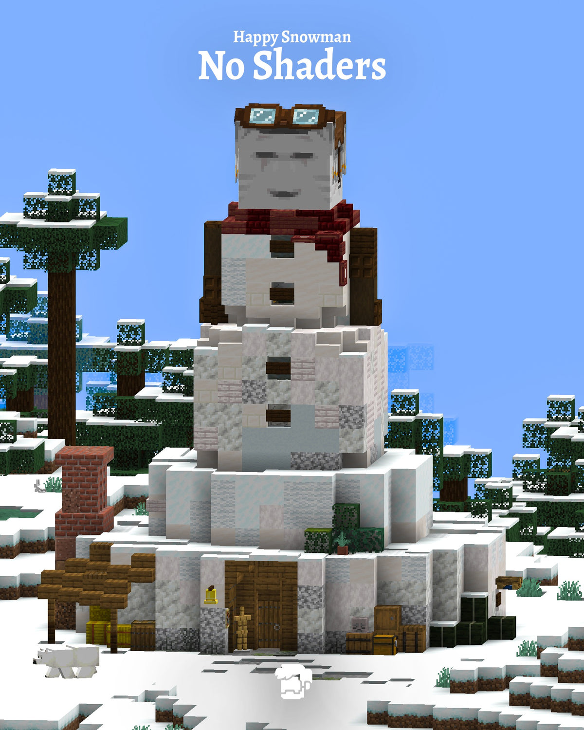 Happy Snowman Minecraft house shown without shaders