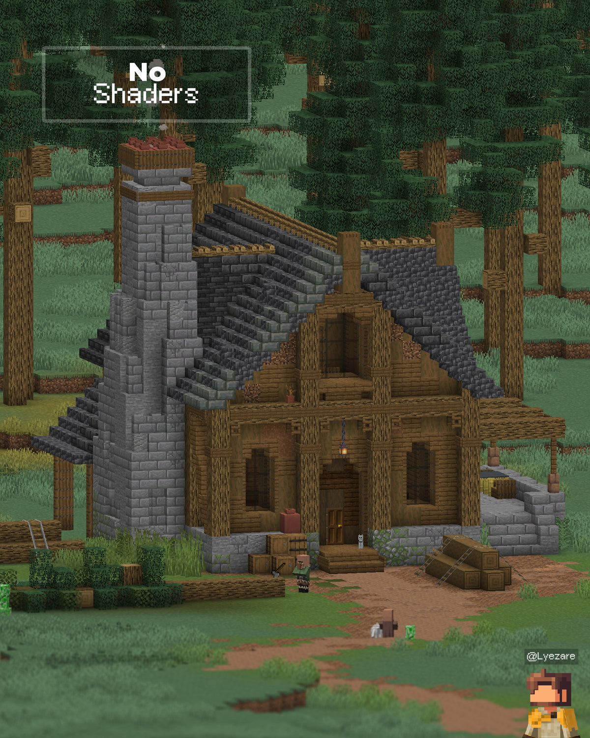 Lumberjack Cabin Minecraft house shown without shaders