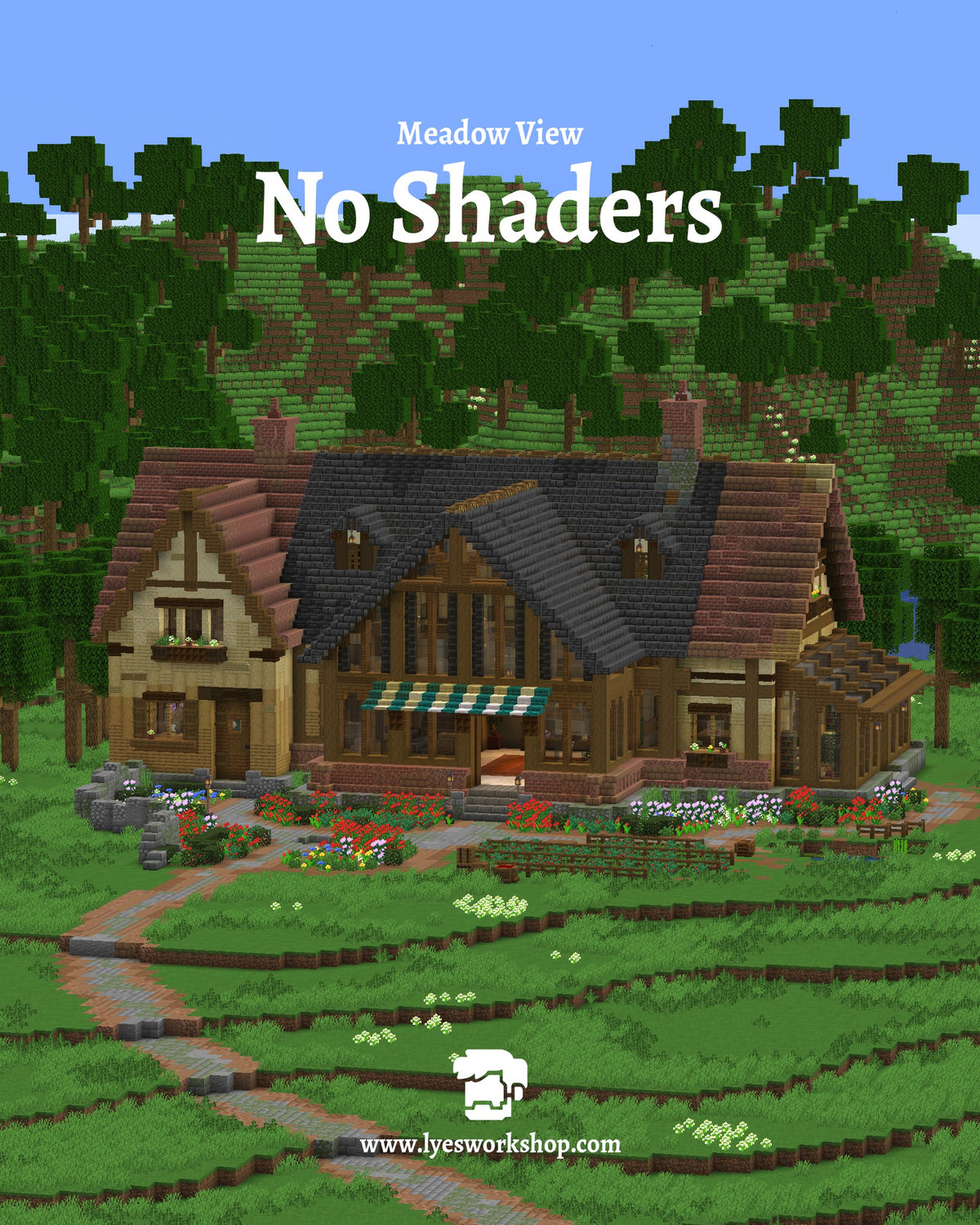 Meadow View Minecraft house shown without shaders
