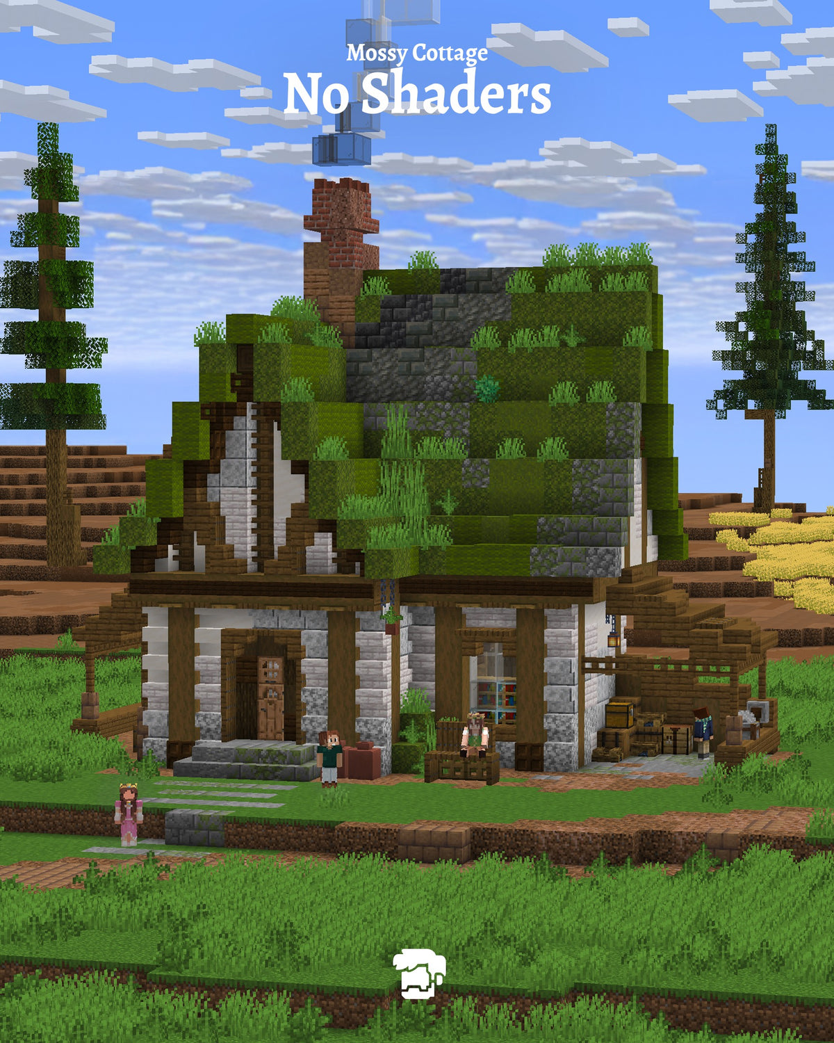 Mossy Cottage Minecraft house shown without shaders