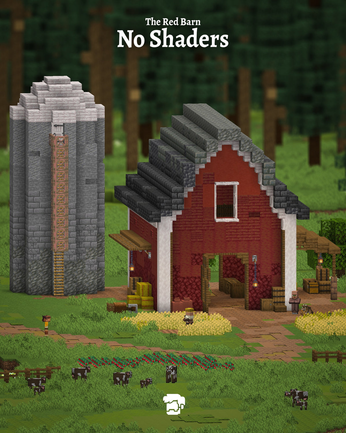 The Red Barn Minecraft barn shown without shaders