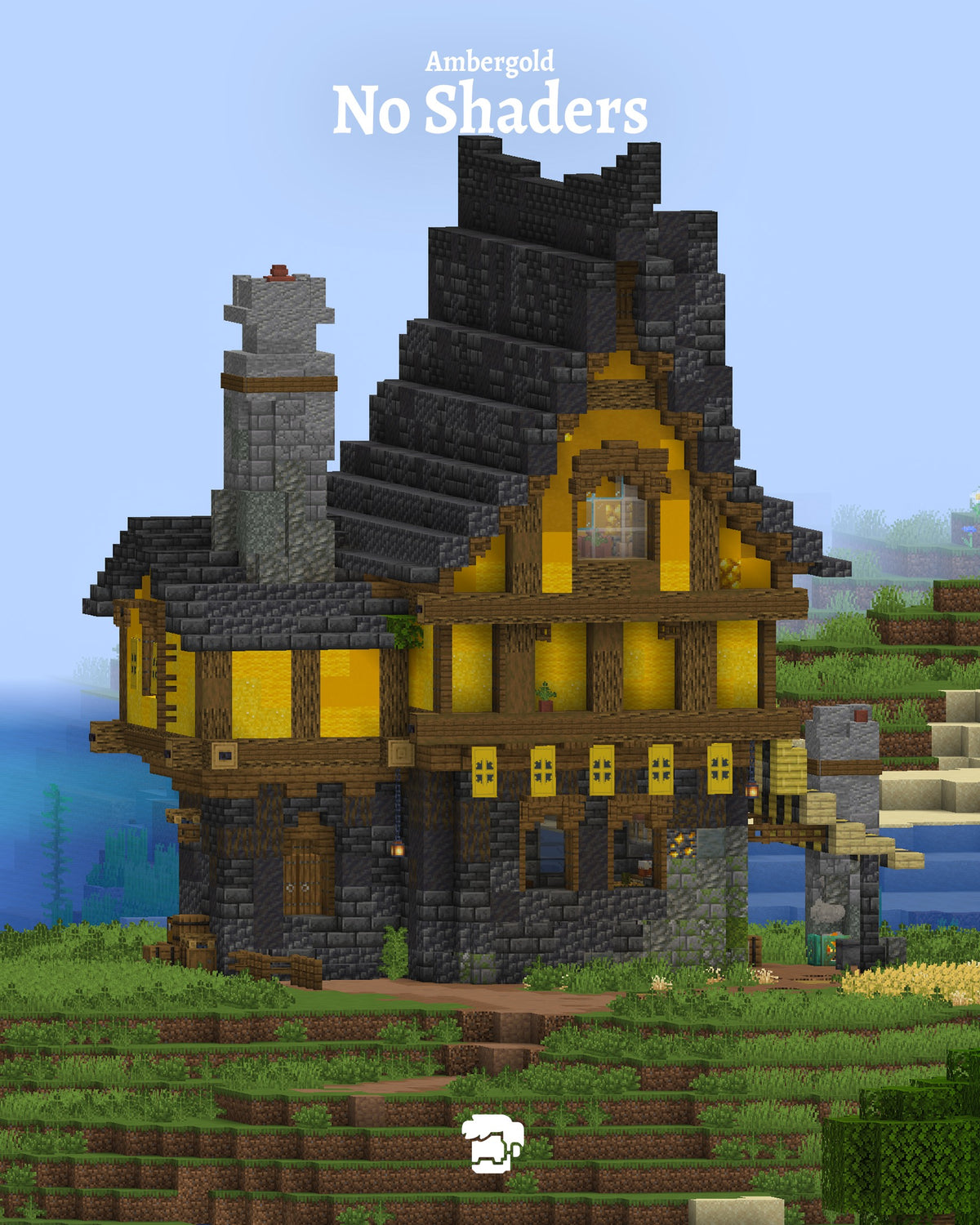 Ambergold Minecraft house shown without shaders