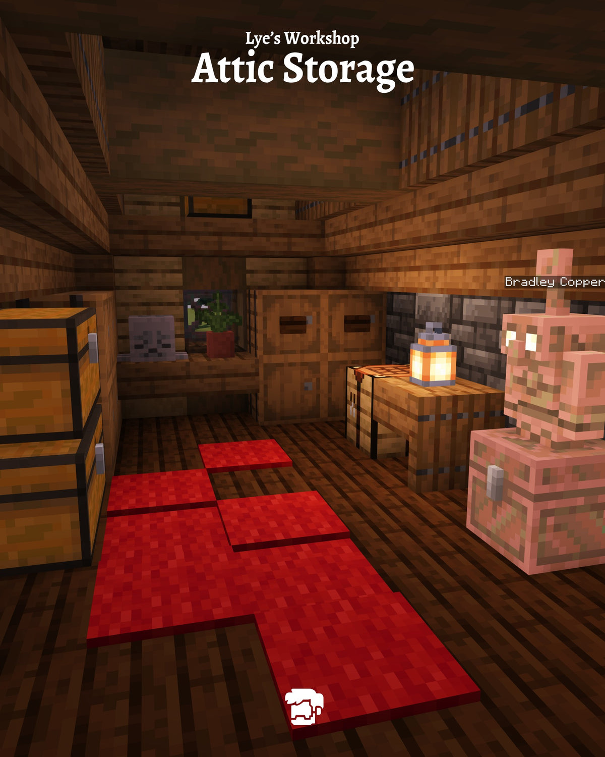 Attic storage inside the Evergreen Mansion Minecraft survival base