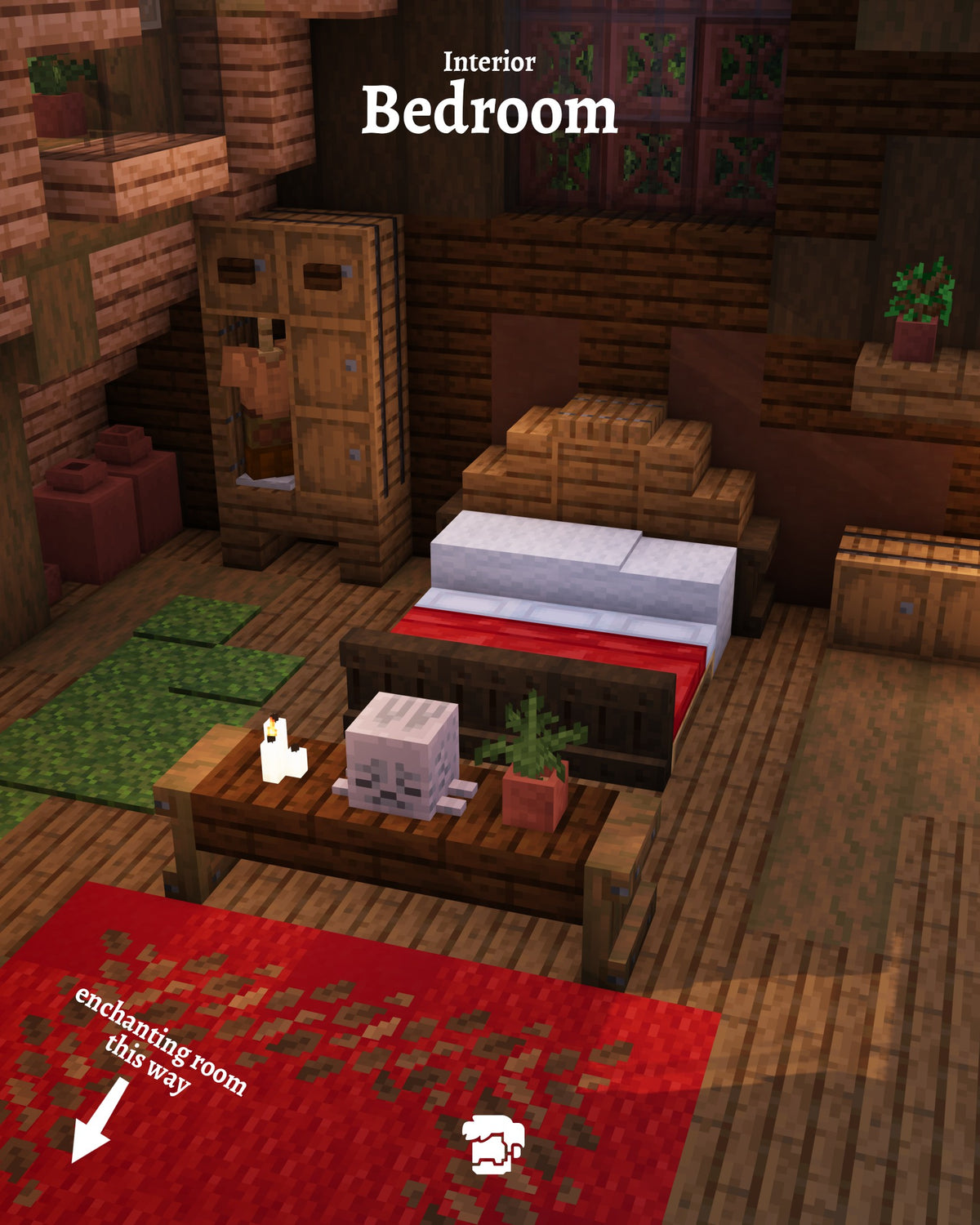 Bedroom inside the Dragonhead Homestead Minecraft survival base