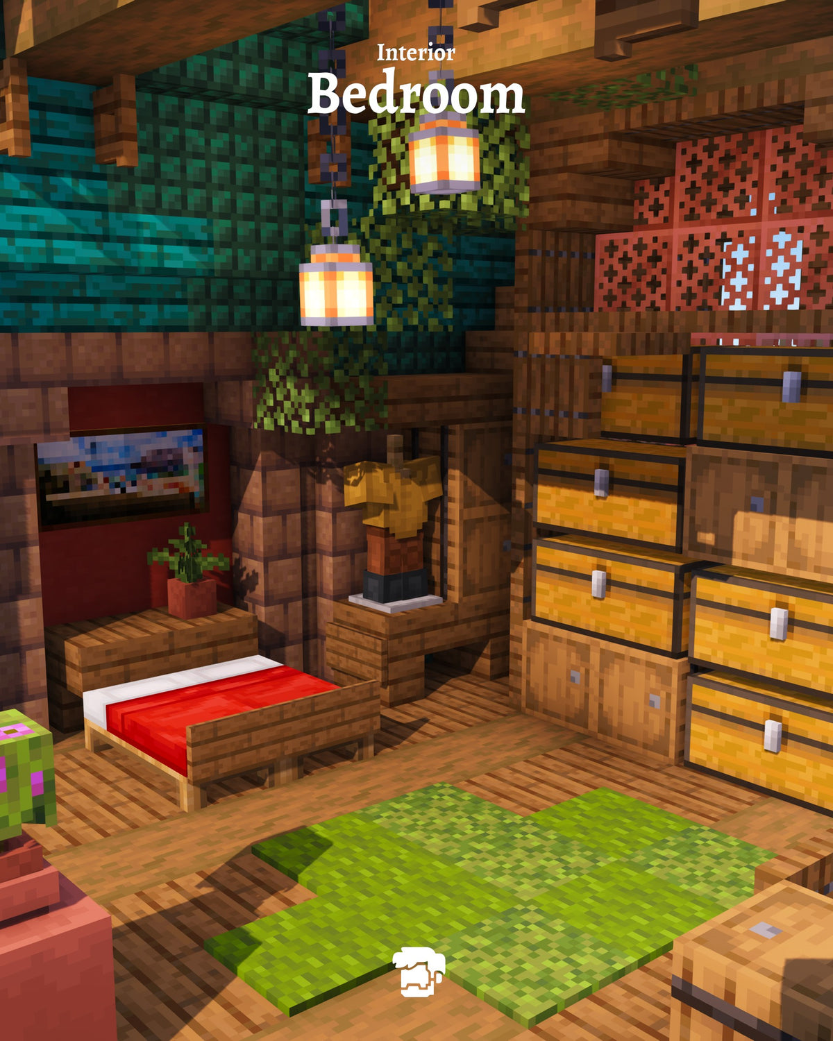 Bedroom inside the Fernfall Cottage Minecraft house