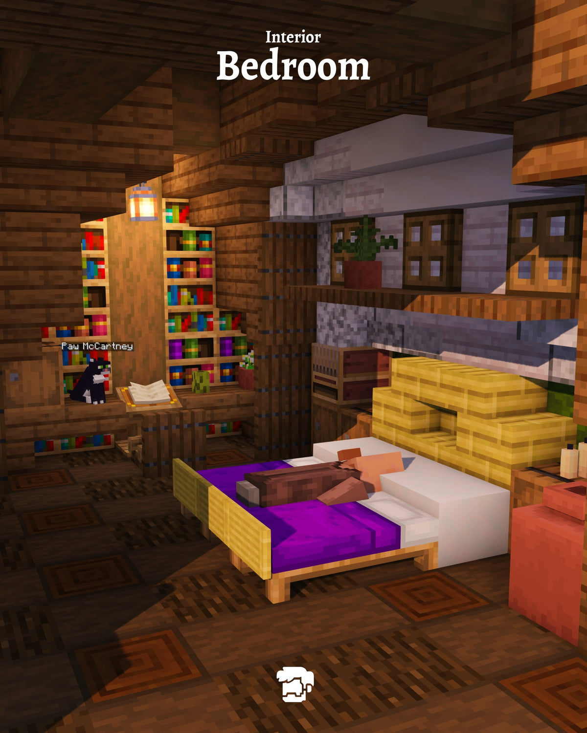 Bedroom inside the Mossy Cottage Minecraft house