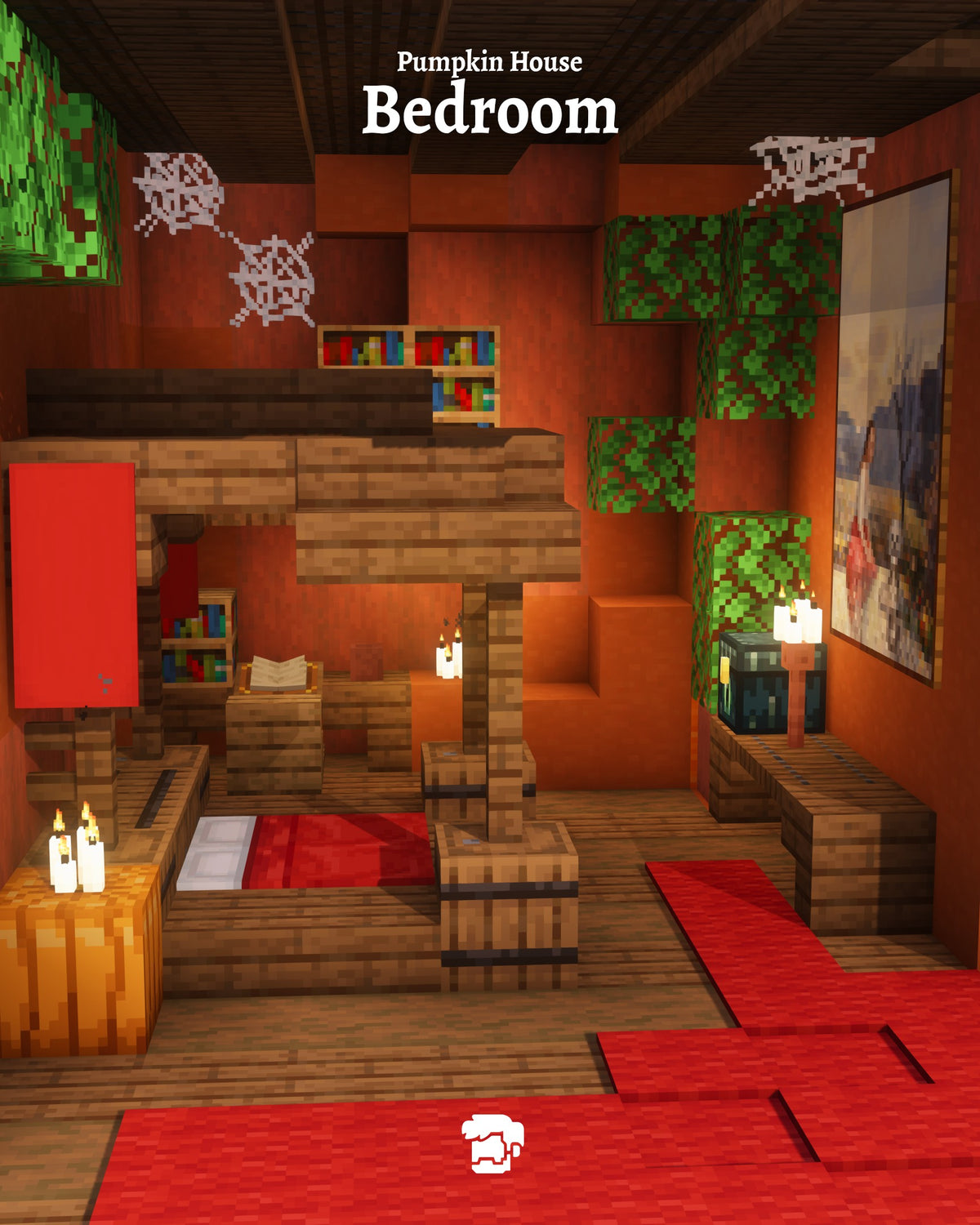 Bedroom inside the Pumpkin House Minecraft Halloween build