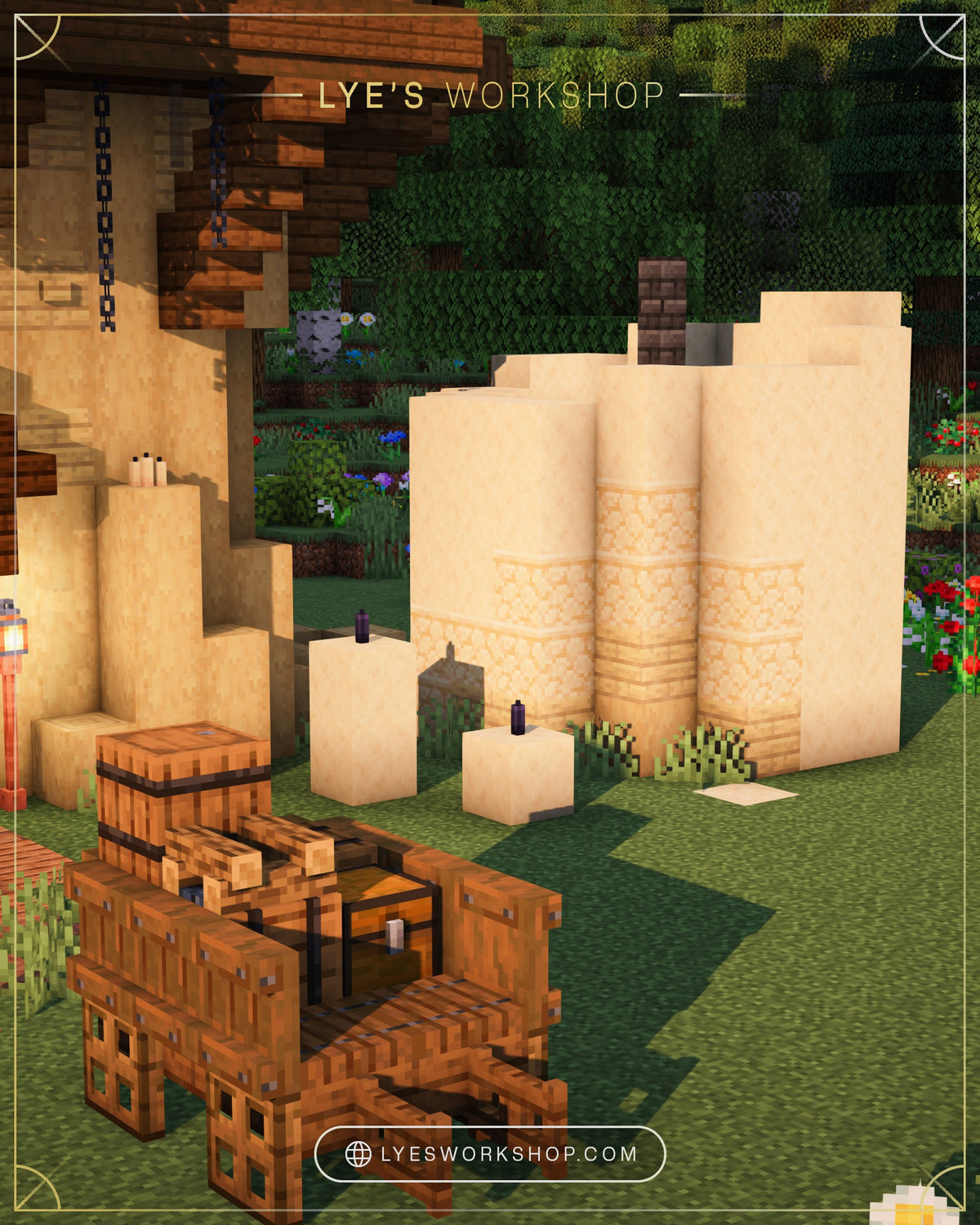 Large wax candles in the garden of the Candle Light Minecraft house