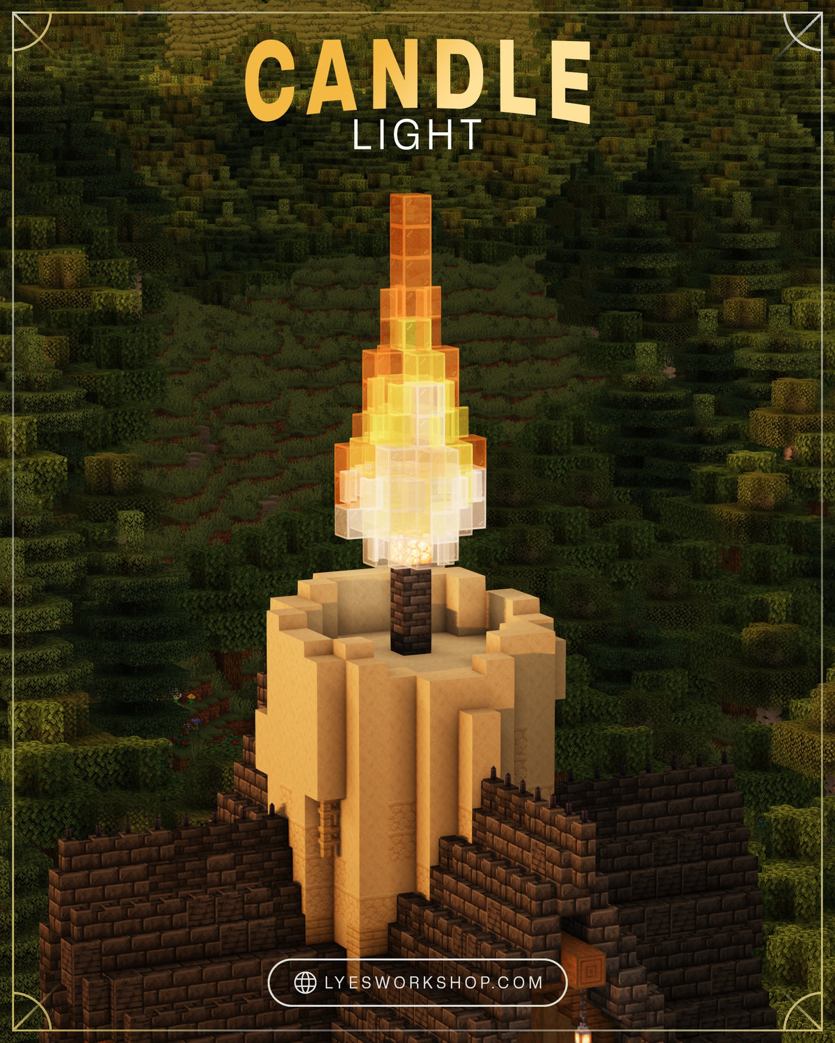 Giant glowing candle flame on top of the Candle Light Minecraft house