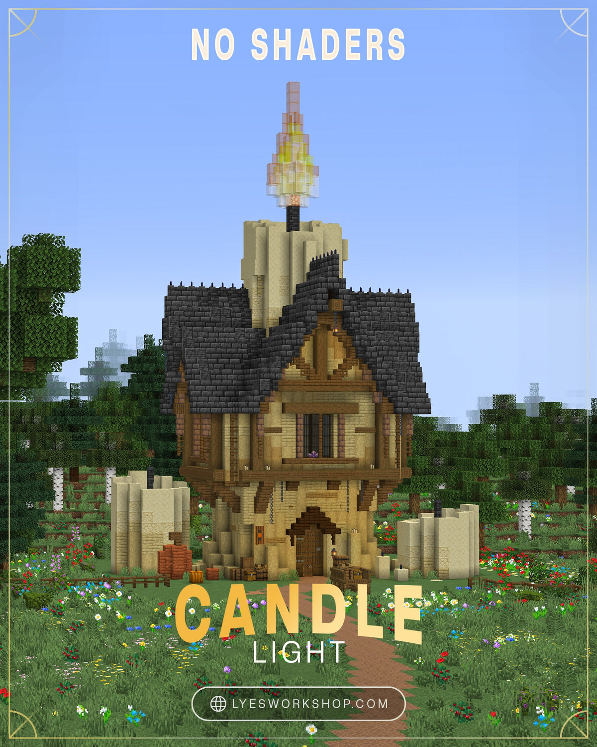 Candle Light Minecraft house with shaders off