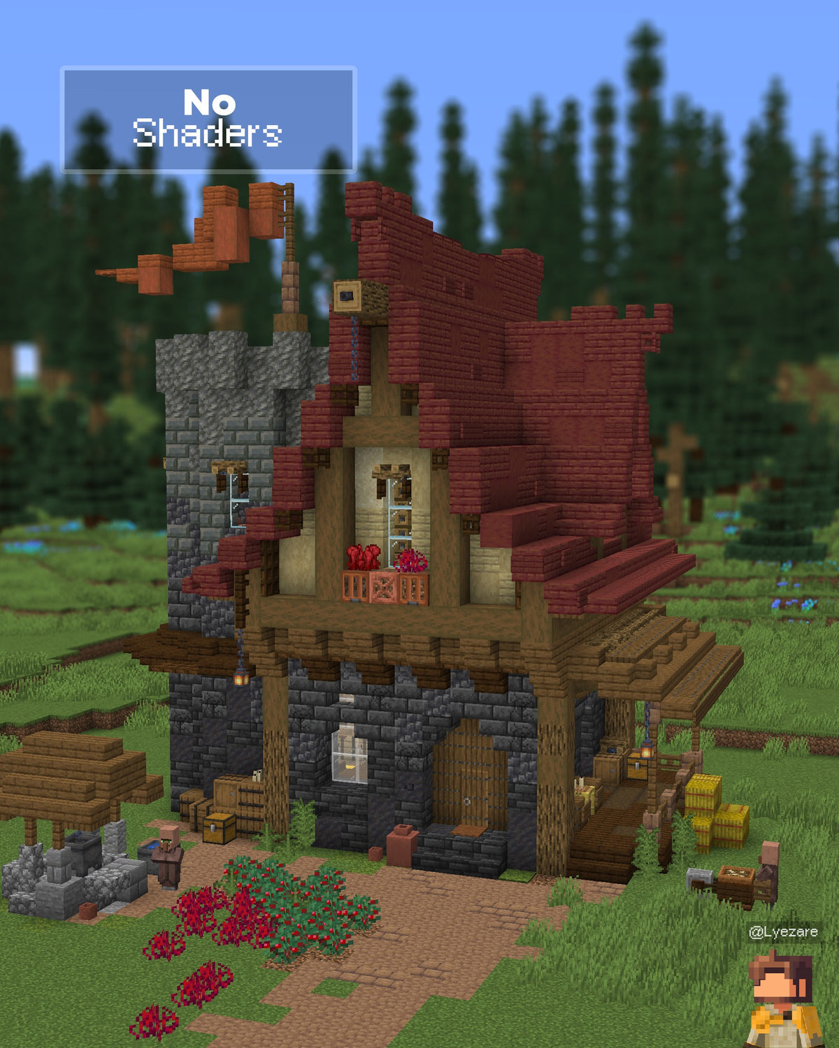 Crimson Grove Minecraft build shown without shaders
