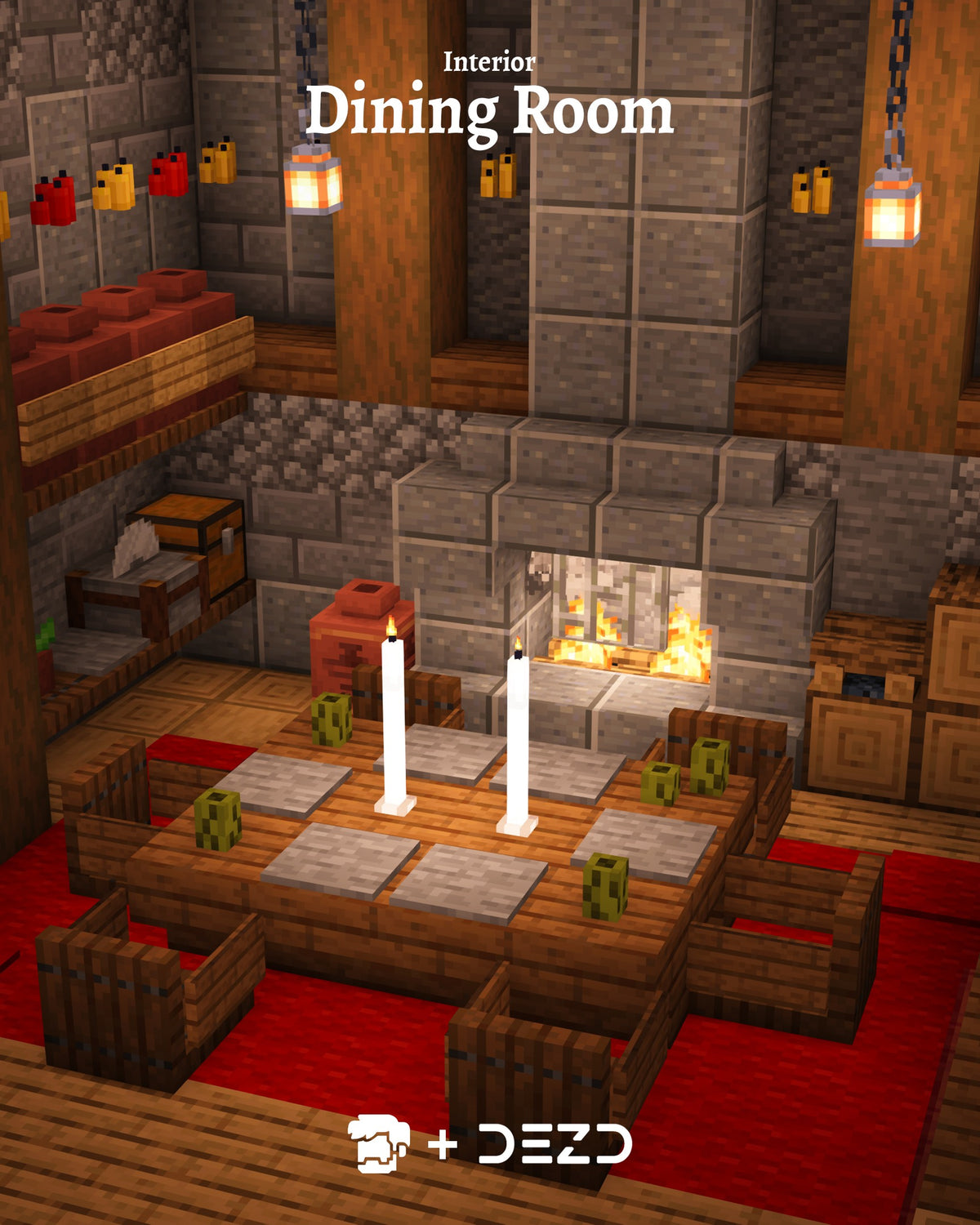 Dining room inside the Reindeer House Minecraft festive build
