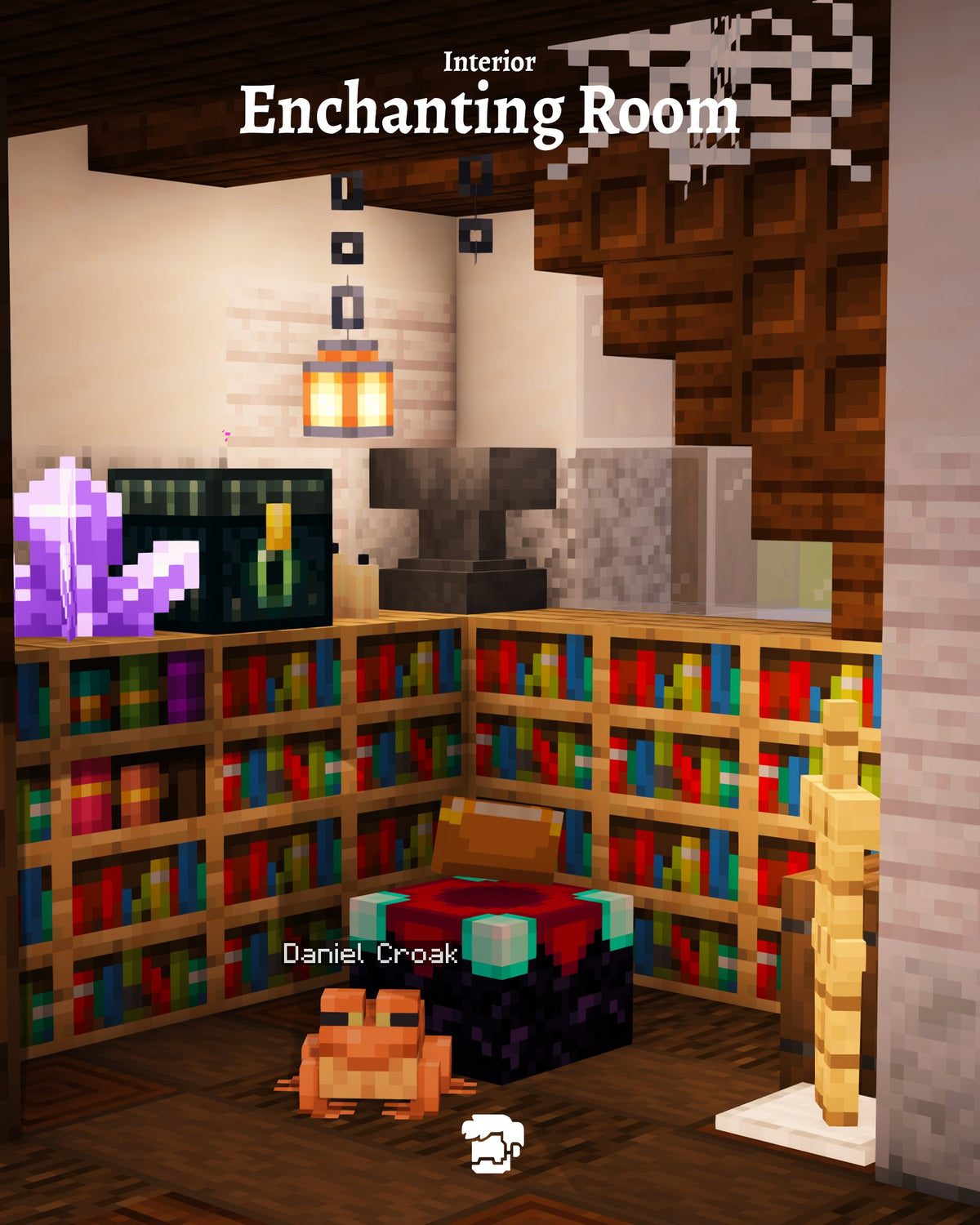 Enchanting room inside the Mossy Cottage Minecraft house
