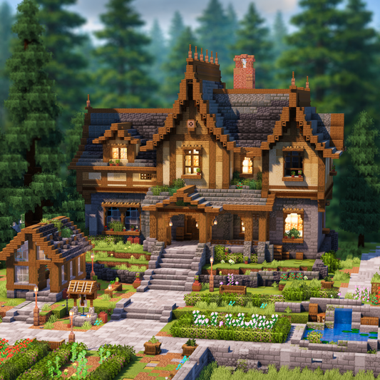 Evergreen Mansion - Detailed Minecraft Survival Base / Spawn Build