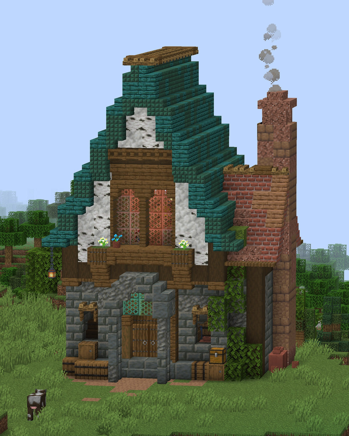 Fernfall Cottage Minecraft house shown without shaders