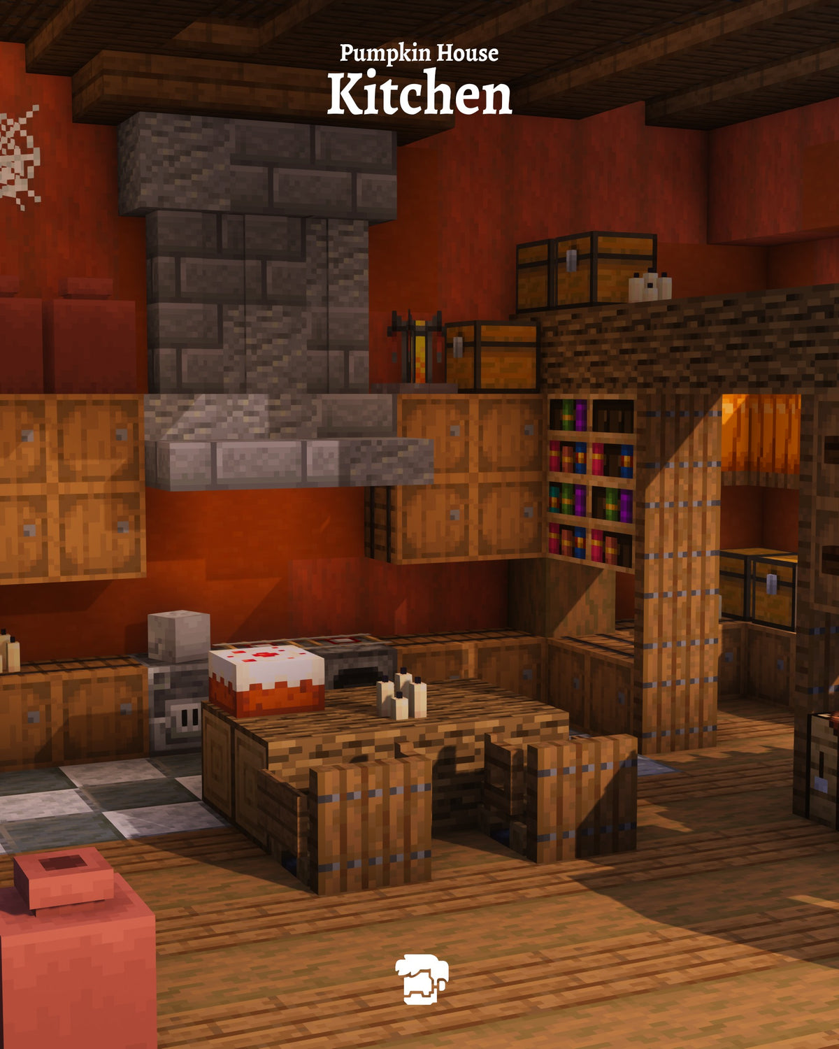 Kitchen inside the Pumpkin House Minecraft Halloween build