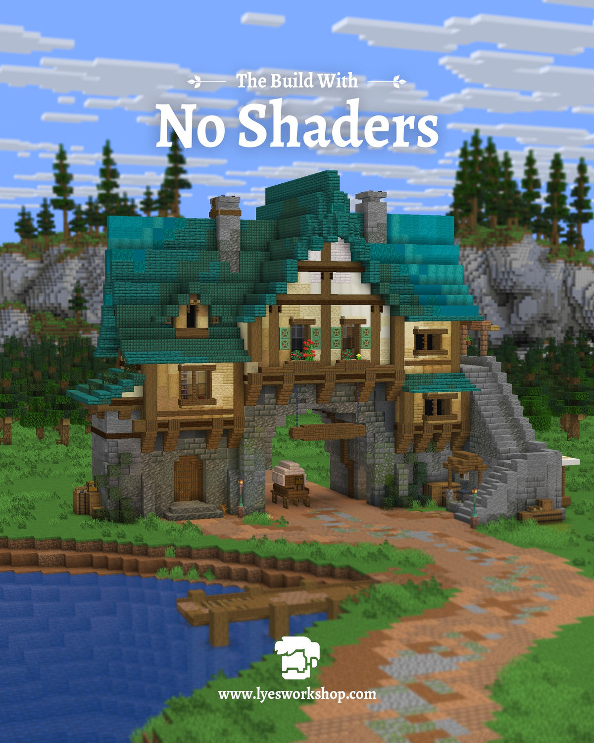 Lakeside House Minecraft house shown without shaders