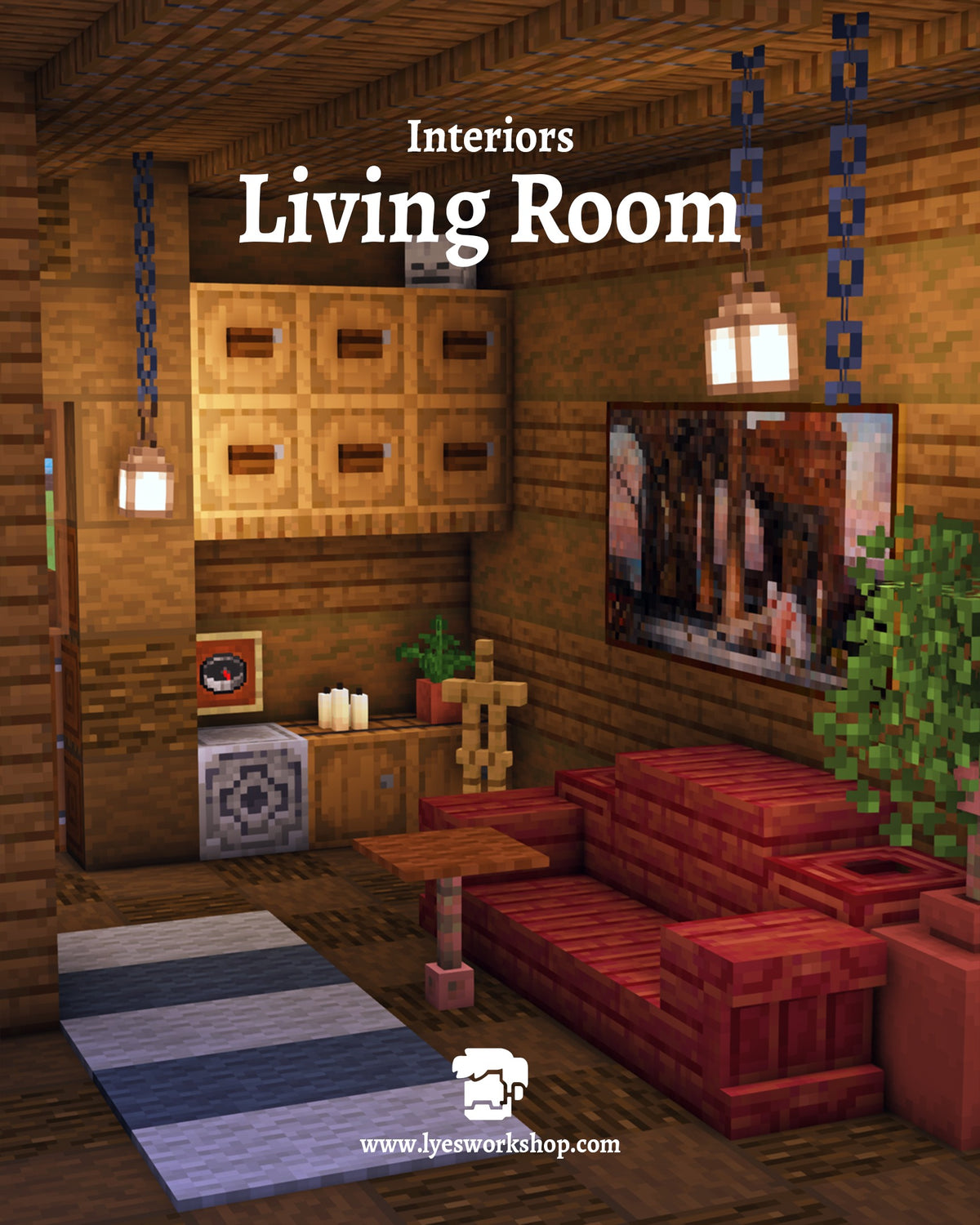 Living room inside the Foxwood Cabin Minecraft build