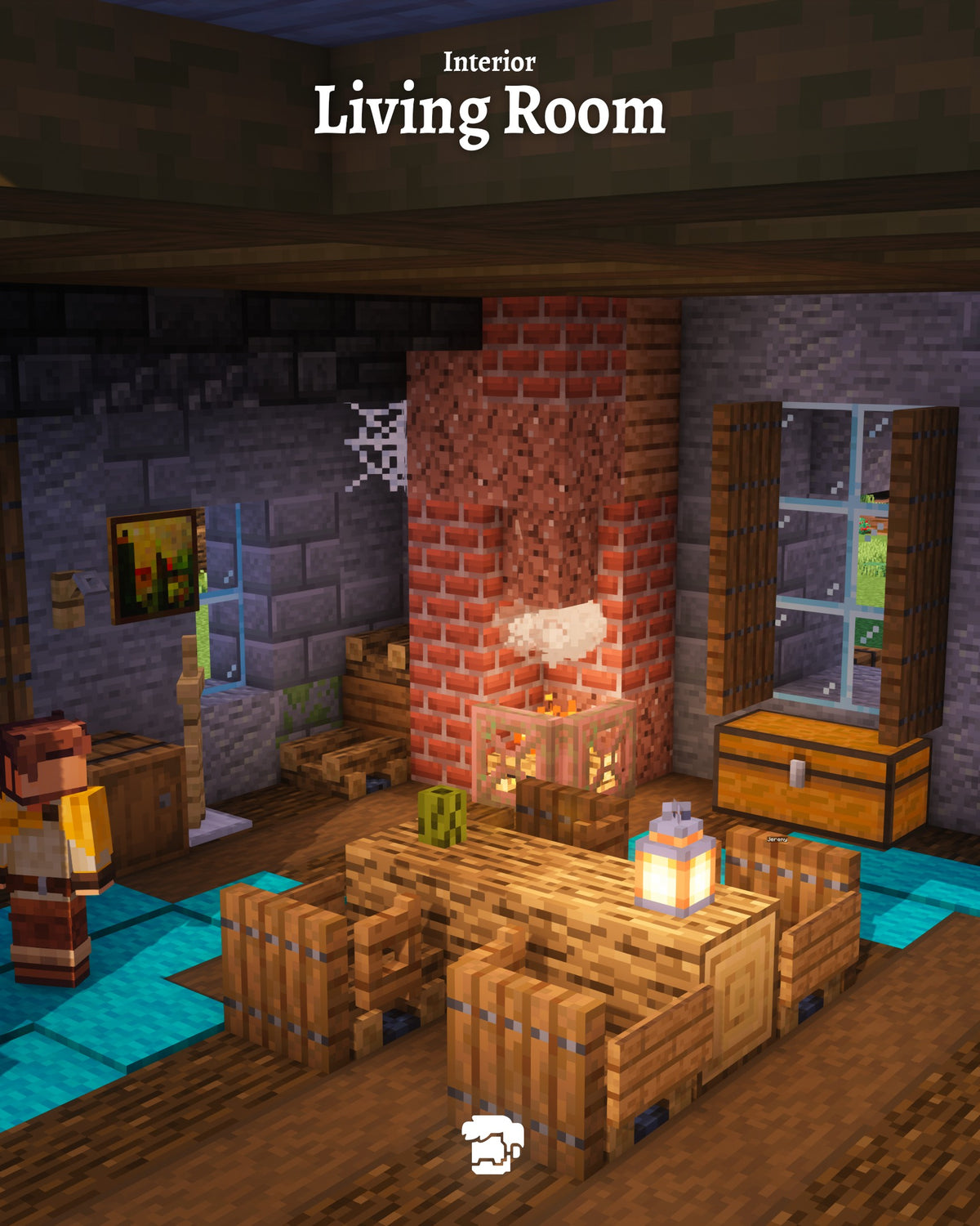 Living room inside the Old Slate Cottage Minecraft house