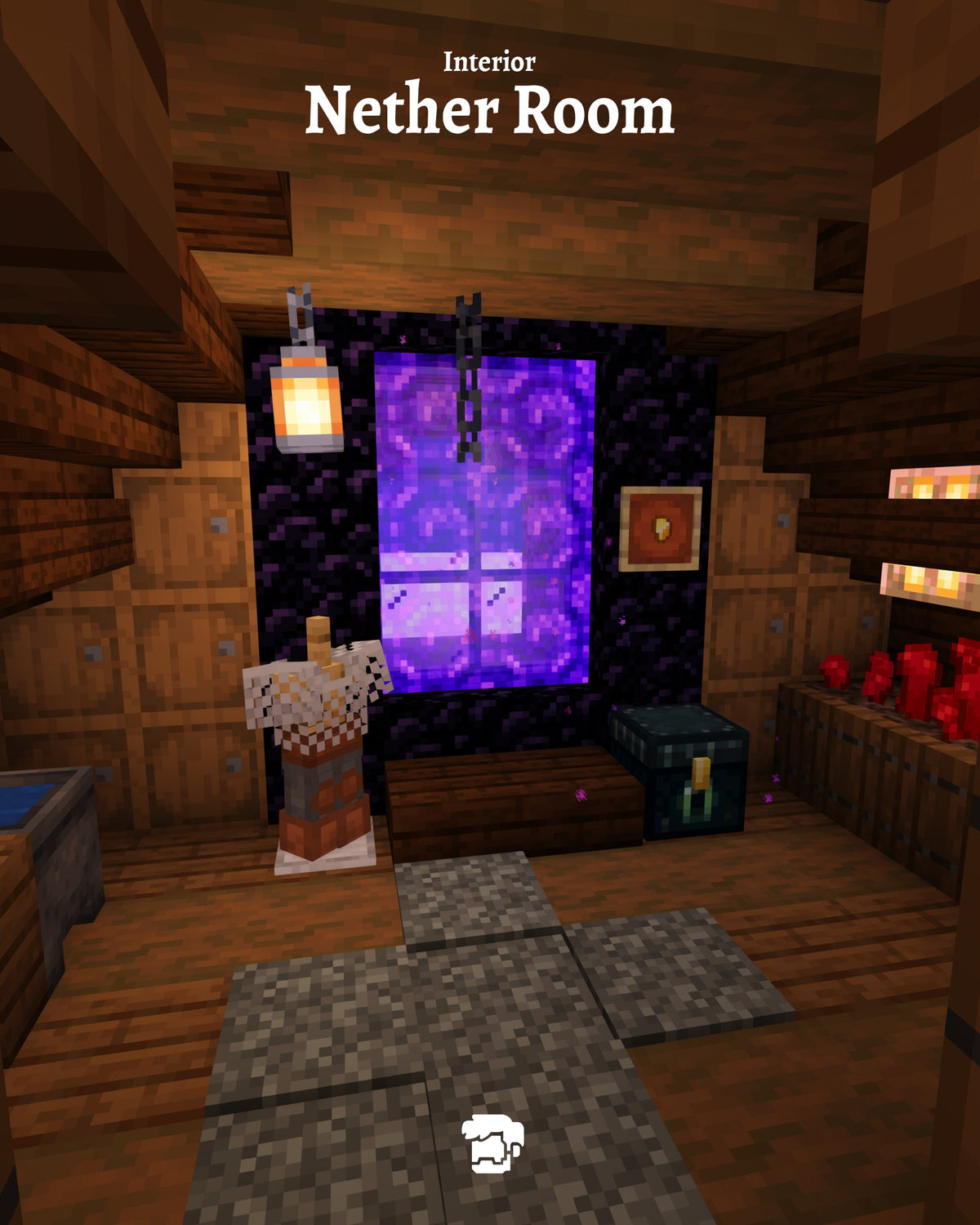 Nether portal room inside the Snowfall Manor Minecraft house