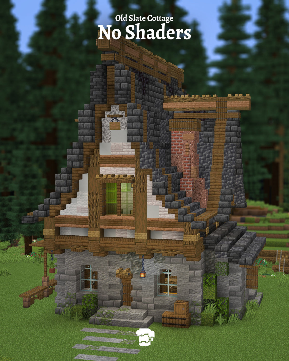 Old Slate Cottage Minecraft house shown without shaders