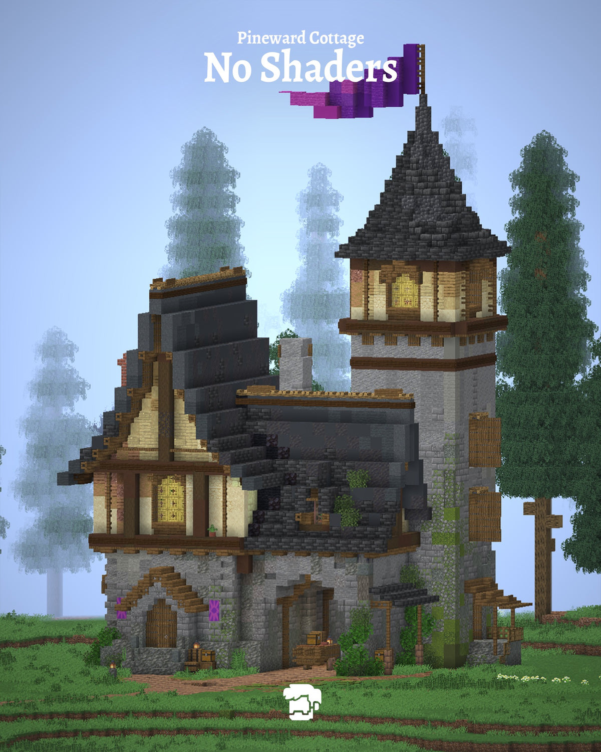 Pineward Cottage Minecraft house shown without shaders