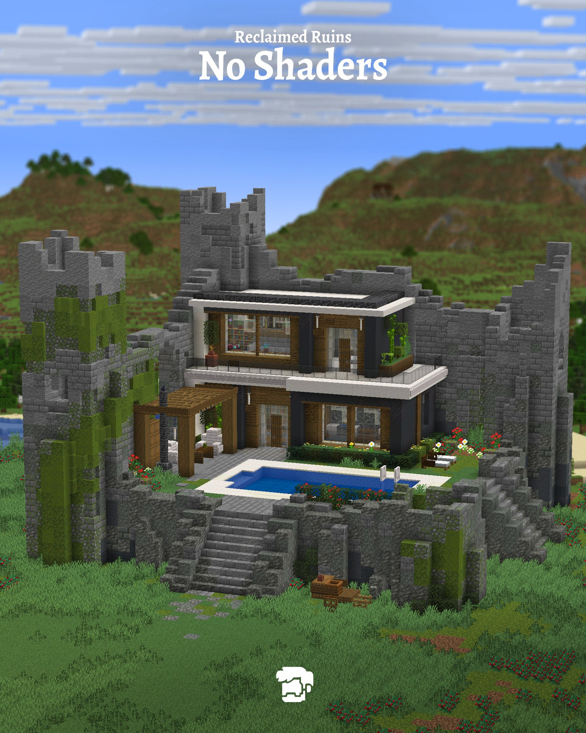 Reclaimed Ruins Minecraft house shown without shaders