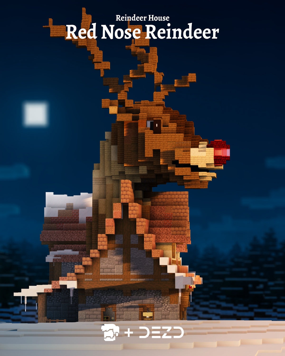 Red nose reindeer head of the Reindeer House Minecraft festive build