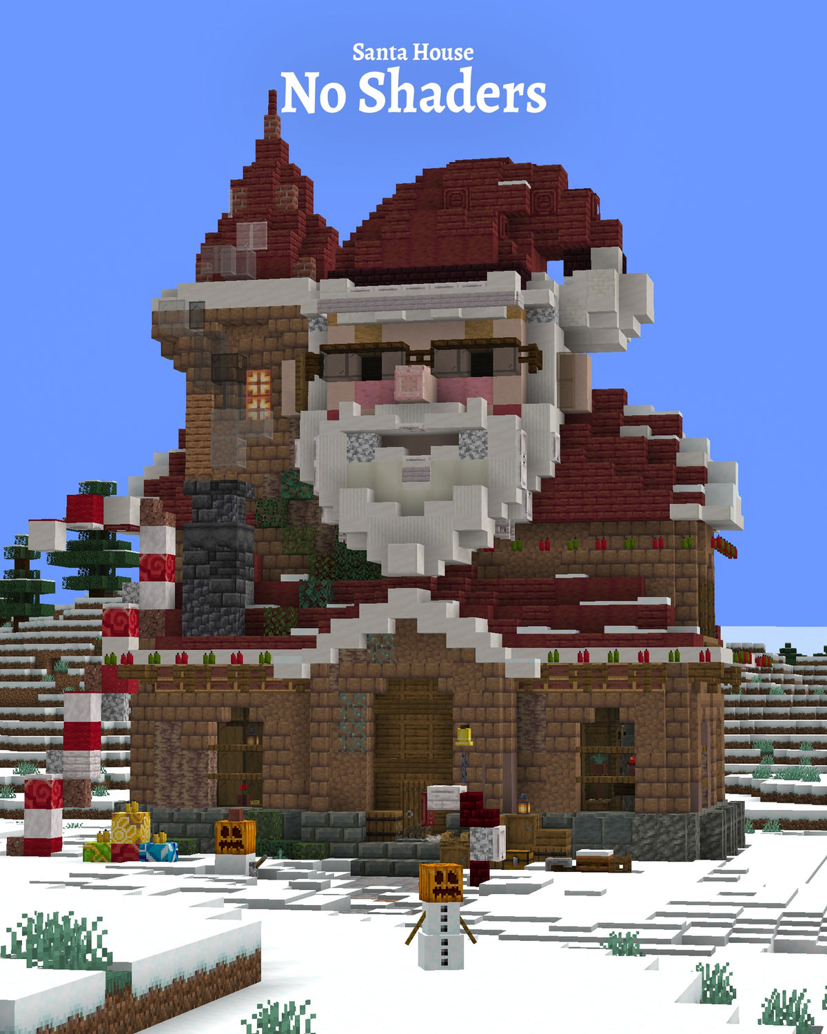 Santa House Minecraft build shown without shaders