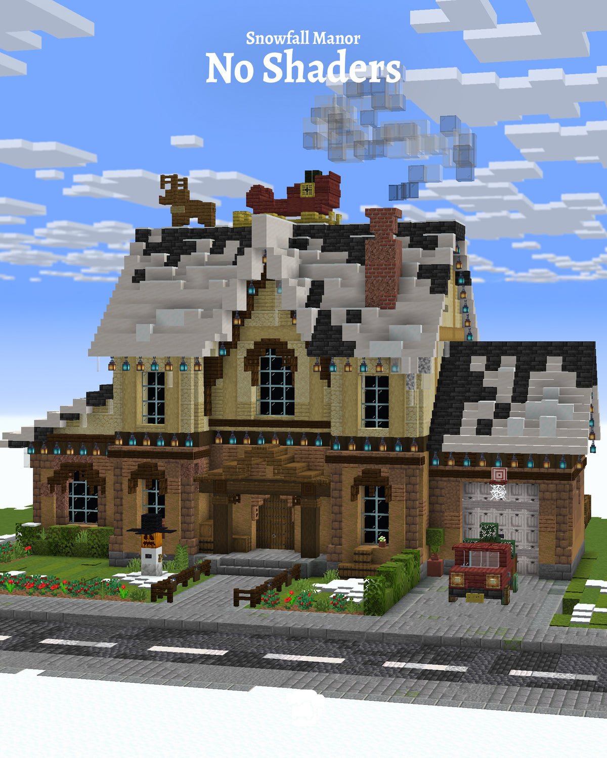 Snowfall Manor Minecraft house shown without shaders