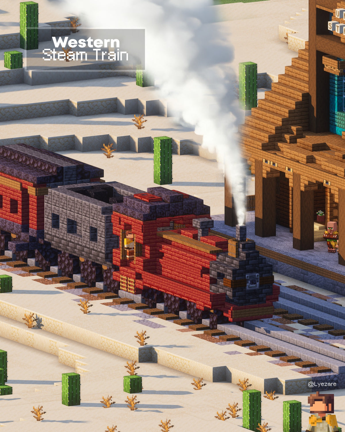 Steam train at the Western Train Station Minecraft train station