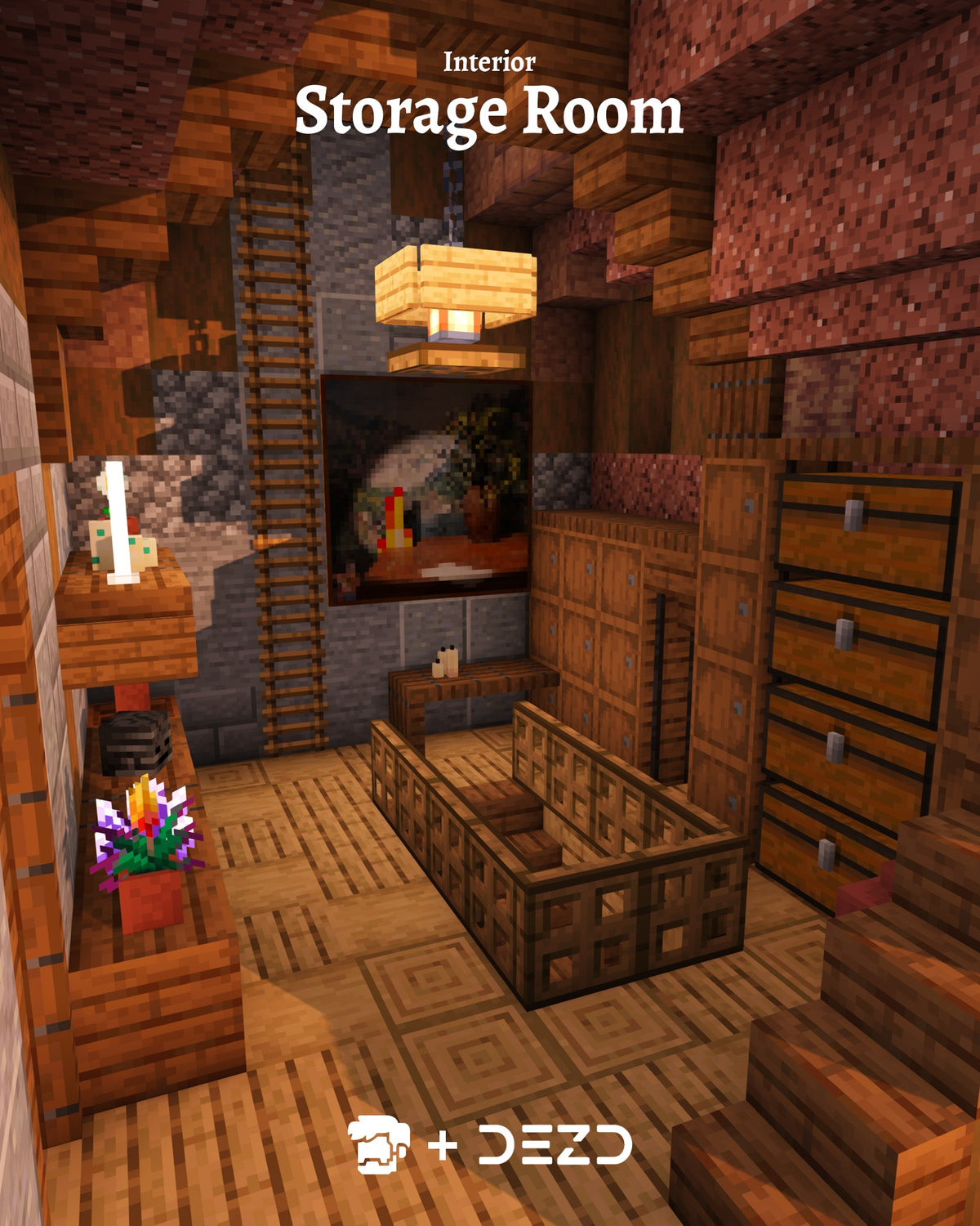 Storage room inside the Reindeer House Minecraft festive build