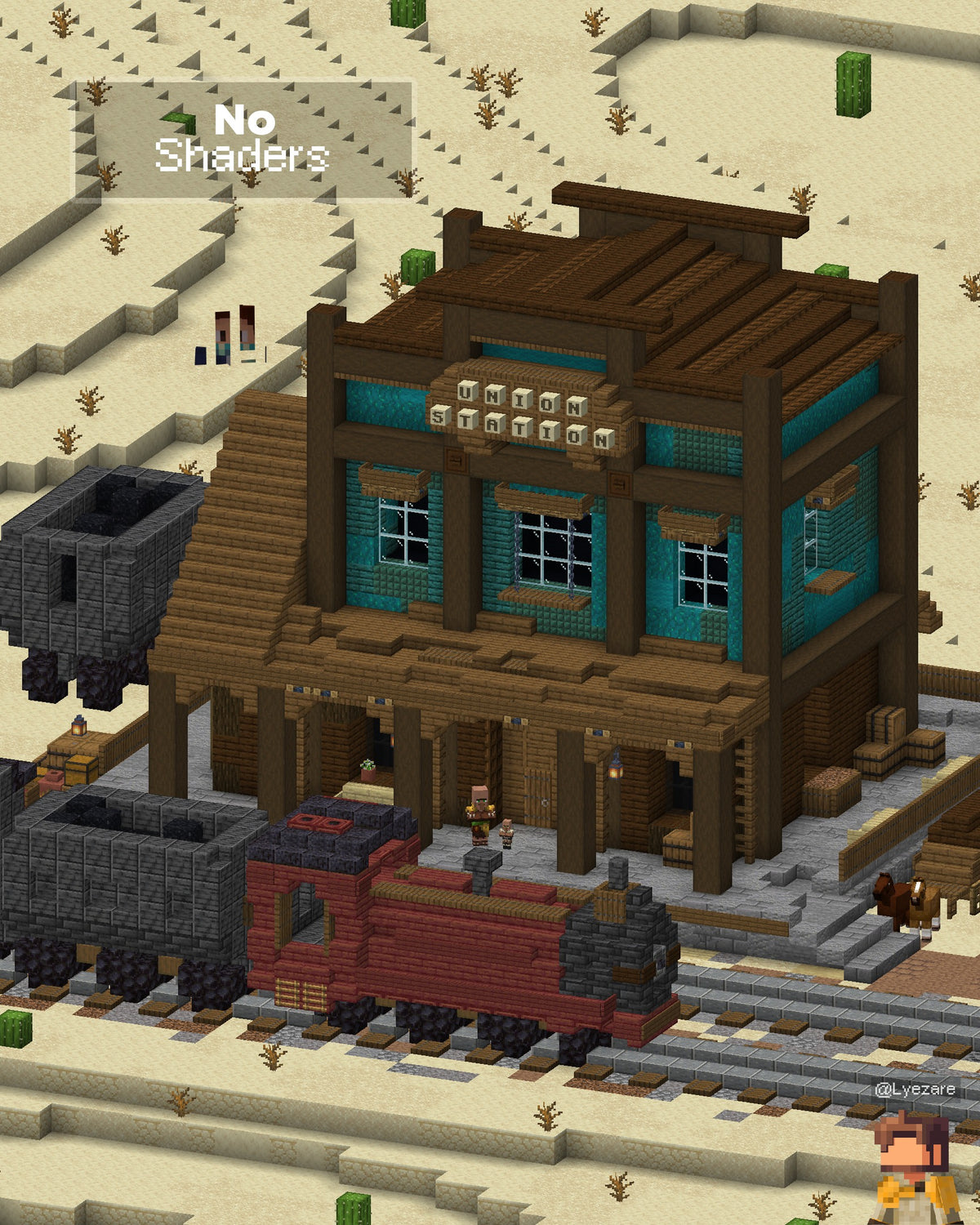 Western Train Station Minecraft train station shown without shaders