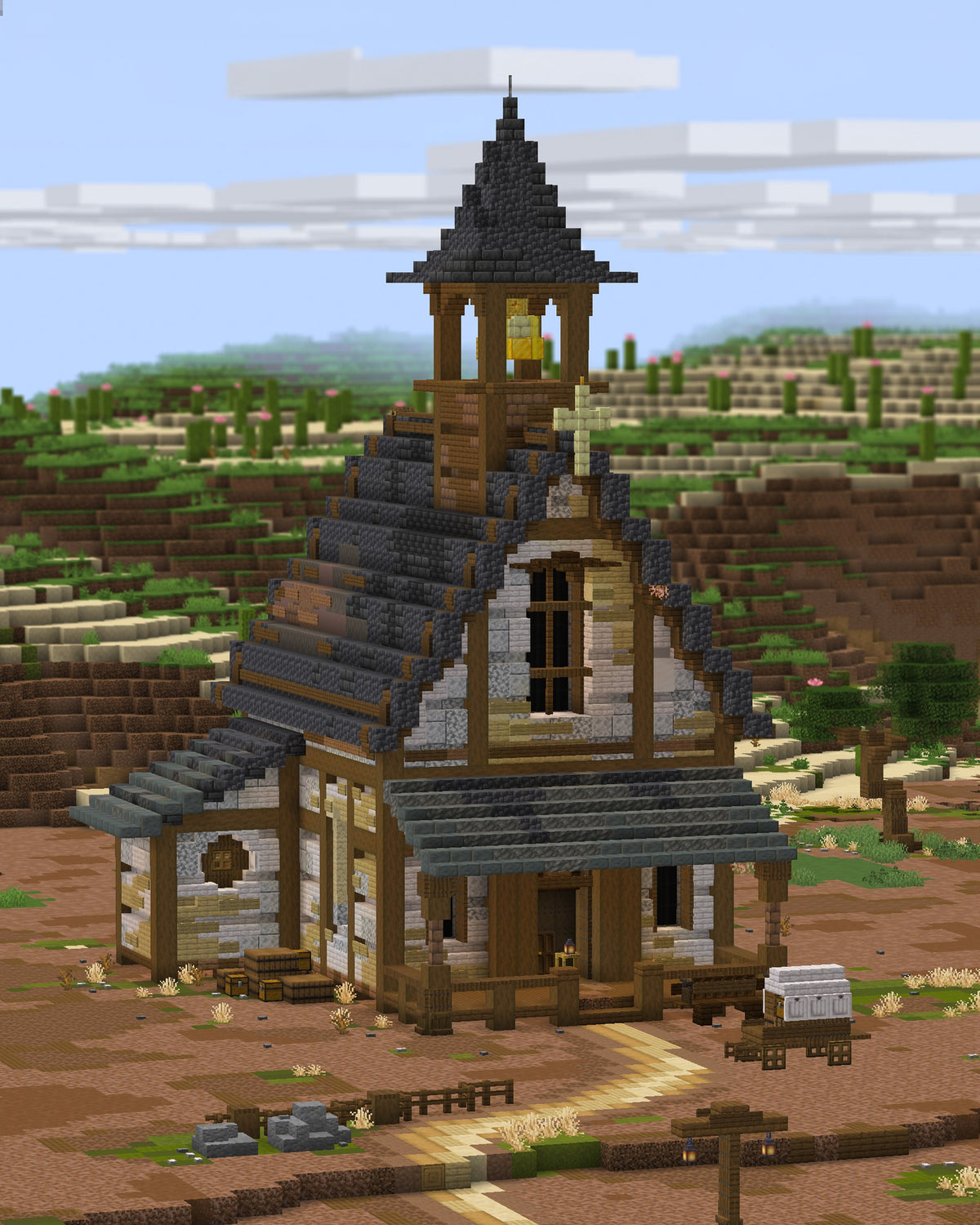 Wild Western Chapel Minecraft chapel shown without shaders
