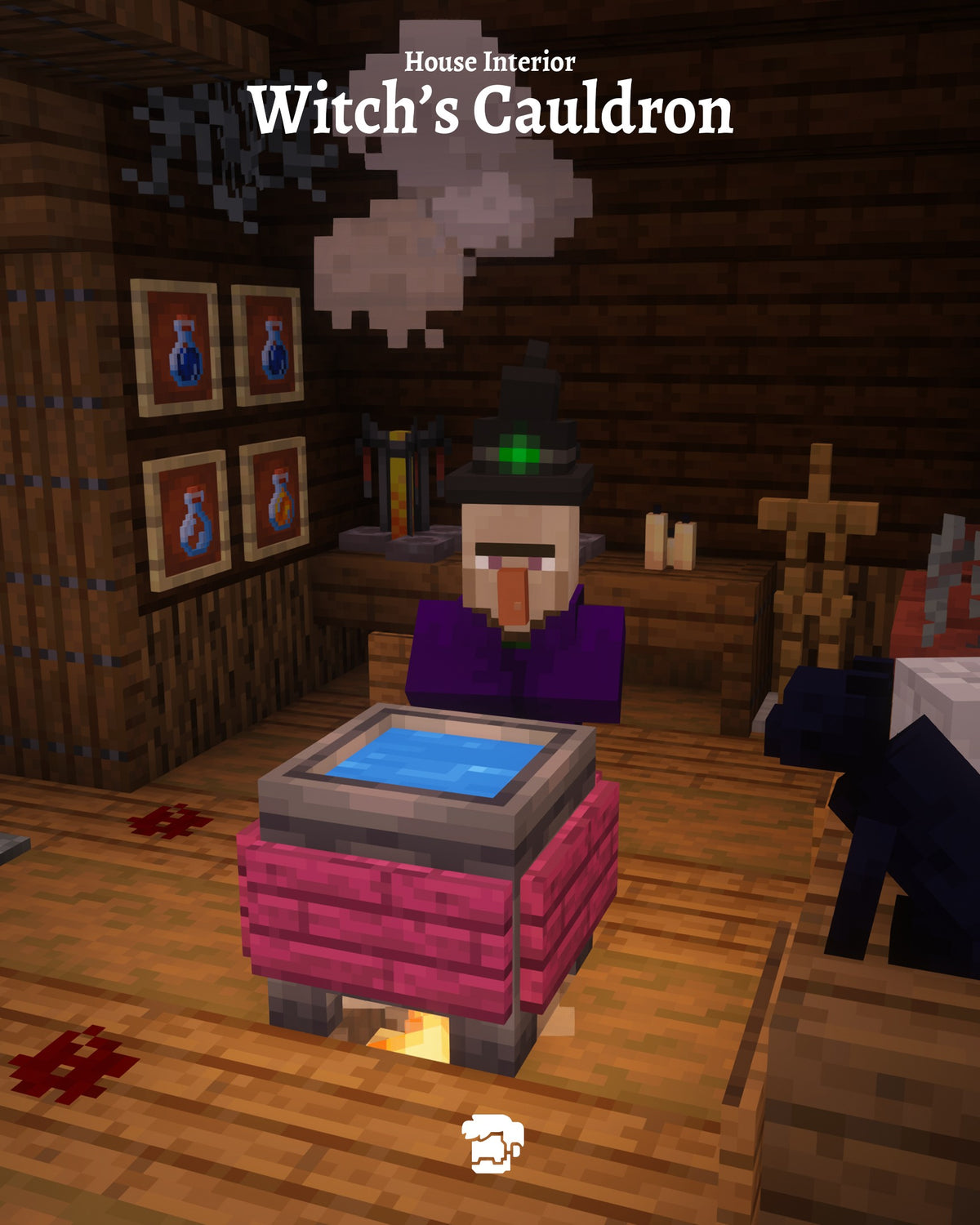 Witch's cauldron room inside the Huge Jackedman Minecraft Halloween build
